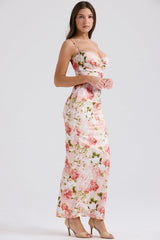 pink peony print satin maxi dress