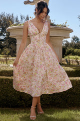 pink meadow print cotton corset sundress