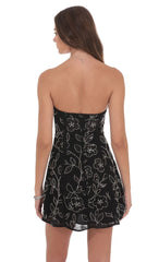 Sequin Beaded Flare Strapless Dress in Black