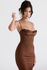 chocolate corset maxi dress