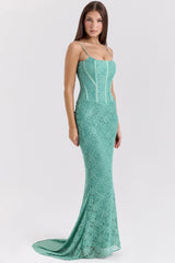 jade lace corset maxi dress