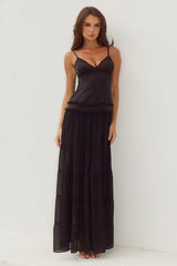 ROSETTA BACKLESS TIERED MAXI DRESS - BLACK