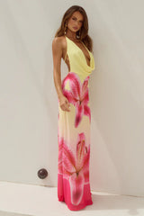 JULIANA COWL HIGH SLIT MAXI DRESS - PINK LILY