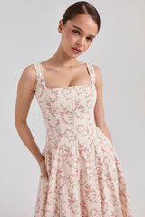 cream floral print cotton midi sun dress