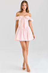 pink stretch cotton off shoulder corset mini dress