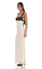Two-Toned Lace Maxi Dress In Cream