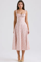 white rosebud print cotton bustier sundress