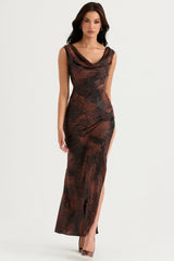 antique copper bias cut maxi dress
