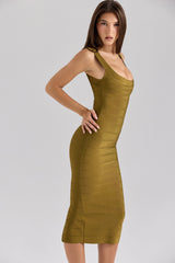 olive midi bandage dress