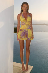 XYLIA HALTER LOW PLUNGE MINI DRESS - SURI YELLOW