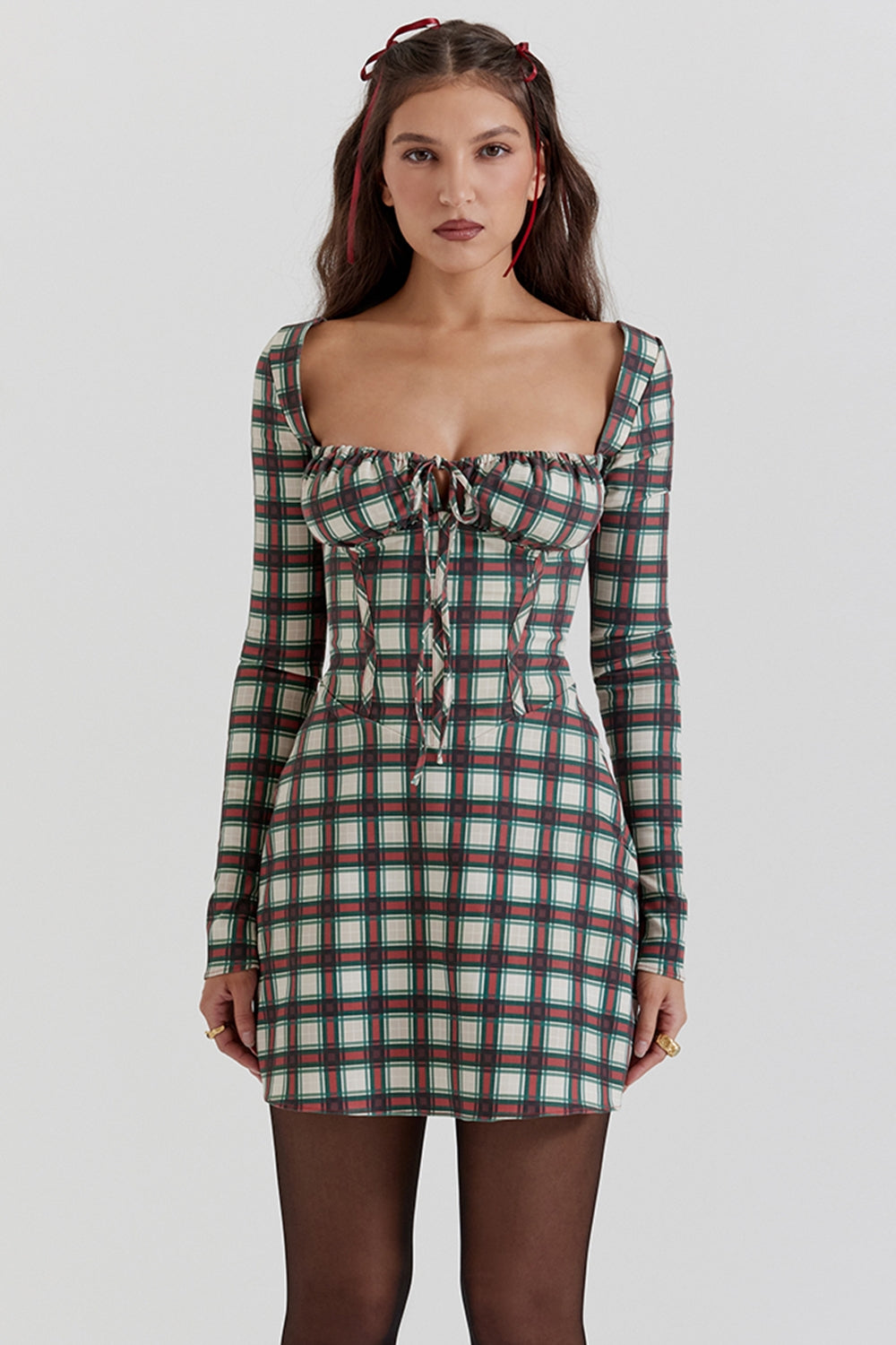 red tartan corset mini dress