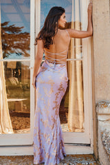 orchid jacquard satin gown