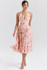 english vintage rose print georgette halter sundress