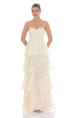 Floral Smocked Ruffle Maxi Dress in Cream