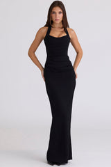 black scuplting halter neck maxi dress