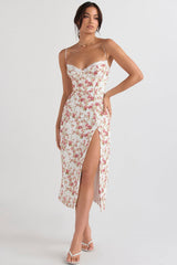 rose print corset midi sundress