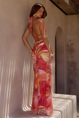 XYLIA HALTER LOW PLUNGE MAXI DRESS - KIARA PEACH