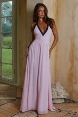 CAROLINA HALTER RUCHED MAXI DRESS - MUSK