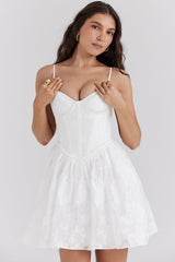 white jacquard corset mini dress