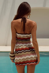 VERNANZA HALTER KNIT MINI DRESS - ORANGE MULTI