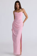 pink quartz georgette strapless gown