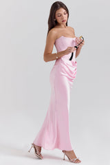 rose shadow strapless corset maxi dress