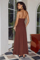 SAHARA KEYHOLE HALTER MAXI DRESS - CHOCOLATE