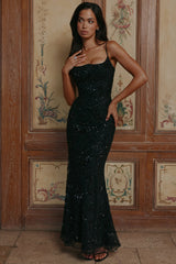 black hand beaded embellished corset maxi dress - limited edition