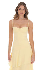 Long Ruffle Maxi Dress In Yellow