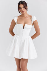 white cotton corset mini dress