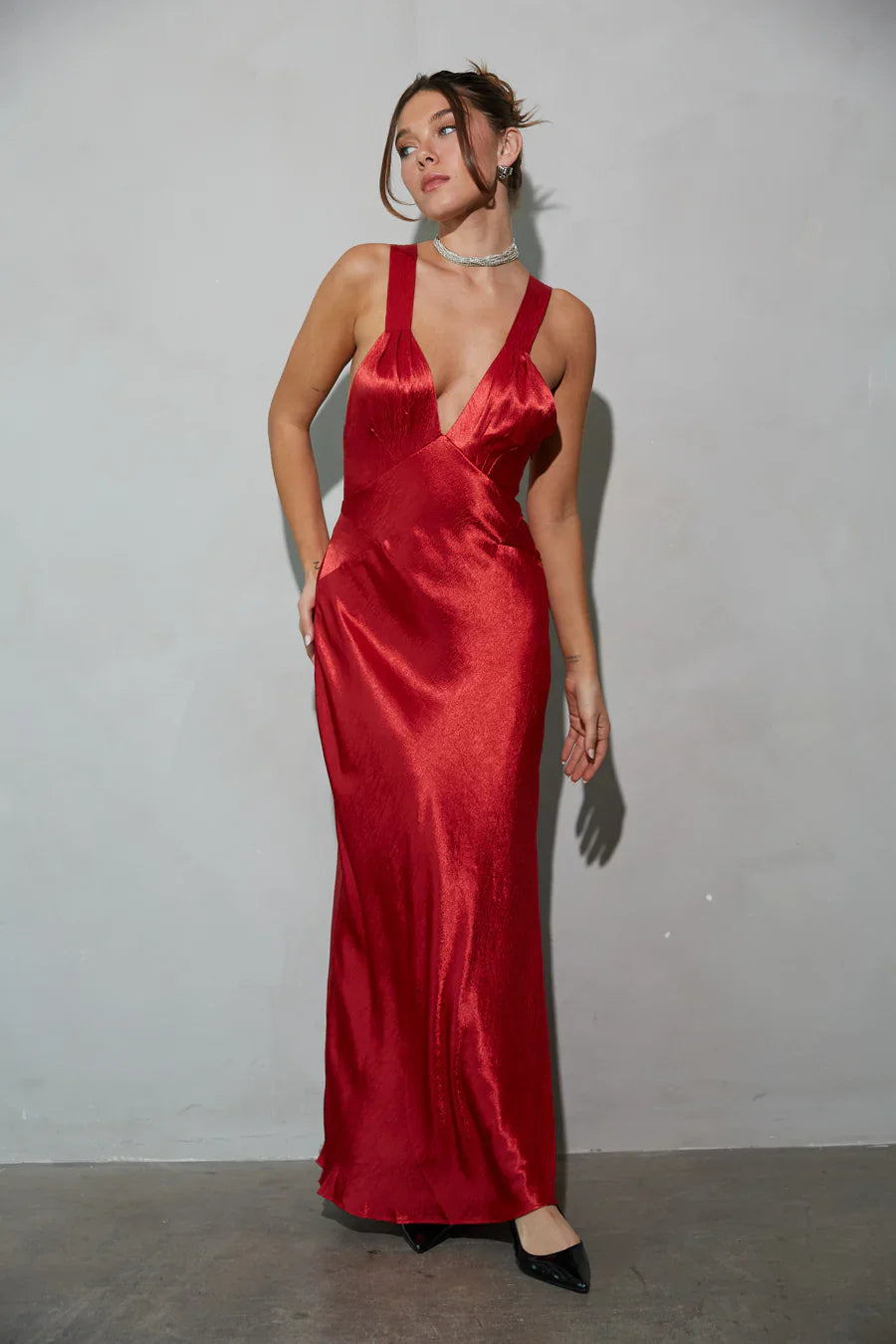 Illianna Open Back Satin Maxi Dress