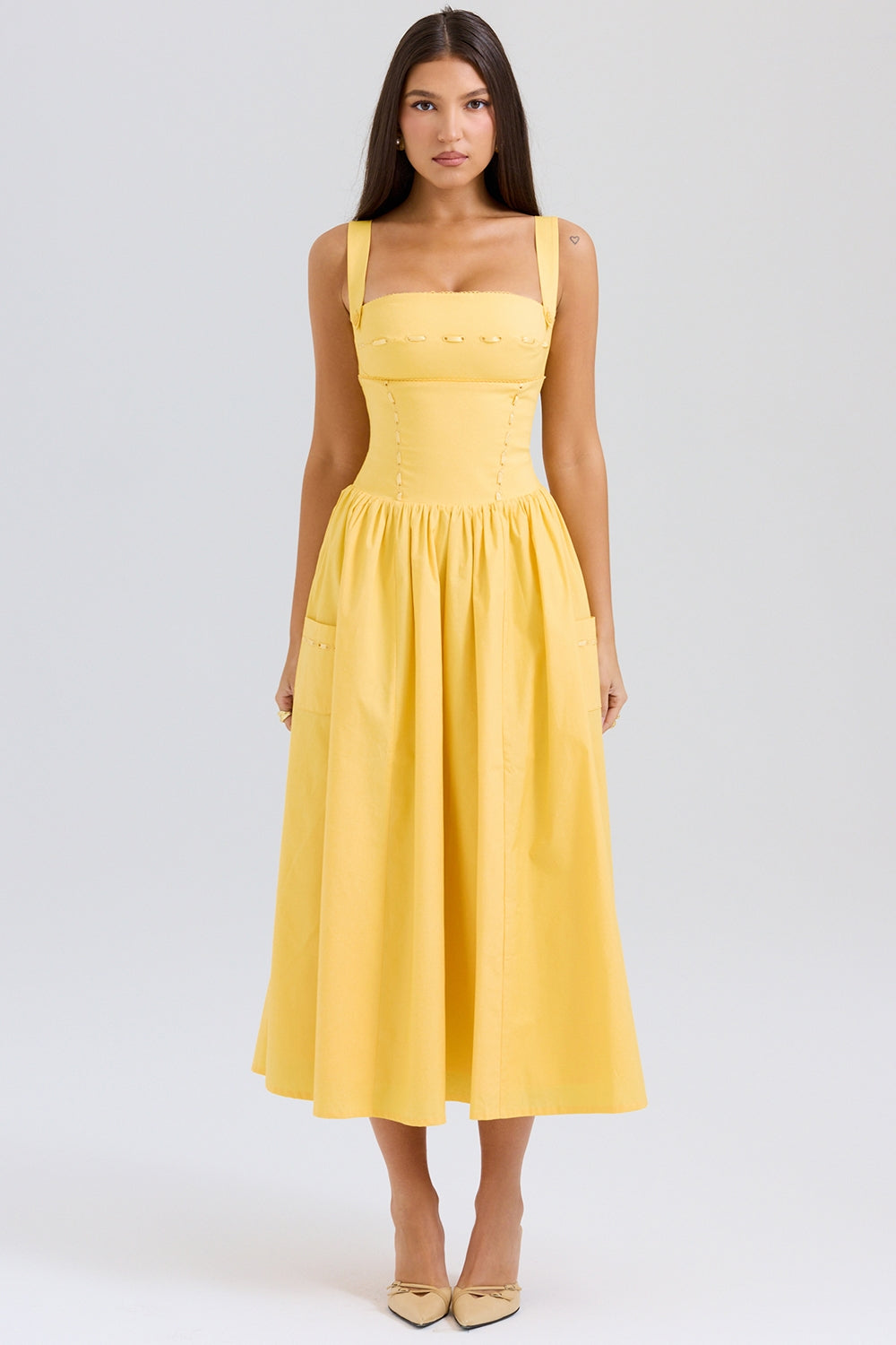 apricot cotton midi sundress