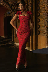 holly red velvet lace maxi dress