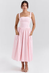 strawberry shortcake gingham midi sundress