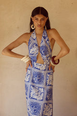 ELKA HALTER MIDI DRESS - HAVANNA NAVY