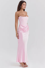 rose shadow strapless corset maxi dress