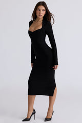 black long sleeve bandage midi dress