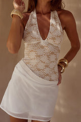 LINA HALTER DRAPED MINI DRESS - WHITE