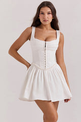 white pleated mini dress