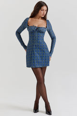blue tartan corset mini dress