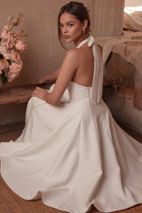 ivory halter neck midi dress