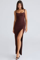 burgundy stretch mesh maxi dress