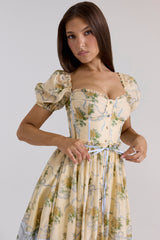 lemon vintage rose chiffon midi dress