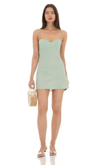 Satin Sweetheart Neck Dress In Pink