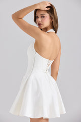 white stretch cotton halter neck mini dress