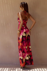 NINA RUCHED HALTER MAXI DRESS - SKYE BLACK