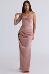 blush satin strapless gown