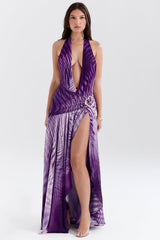 orchid backless halter maxi dress