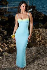 ocean blue contrast lace maxi dress