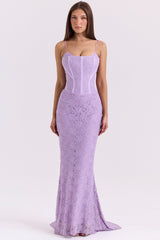 orchid lace corset maxi dress